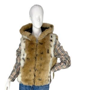 Back in the Saddle Snow Country Faux Lynx Fur Hooded Zip Vest Size Small